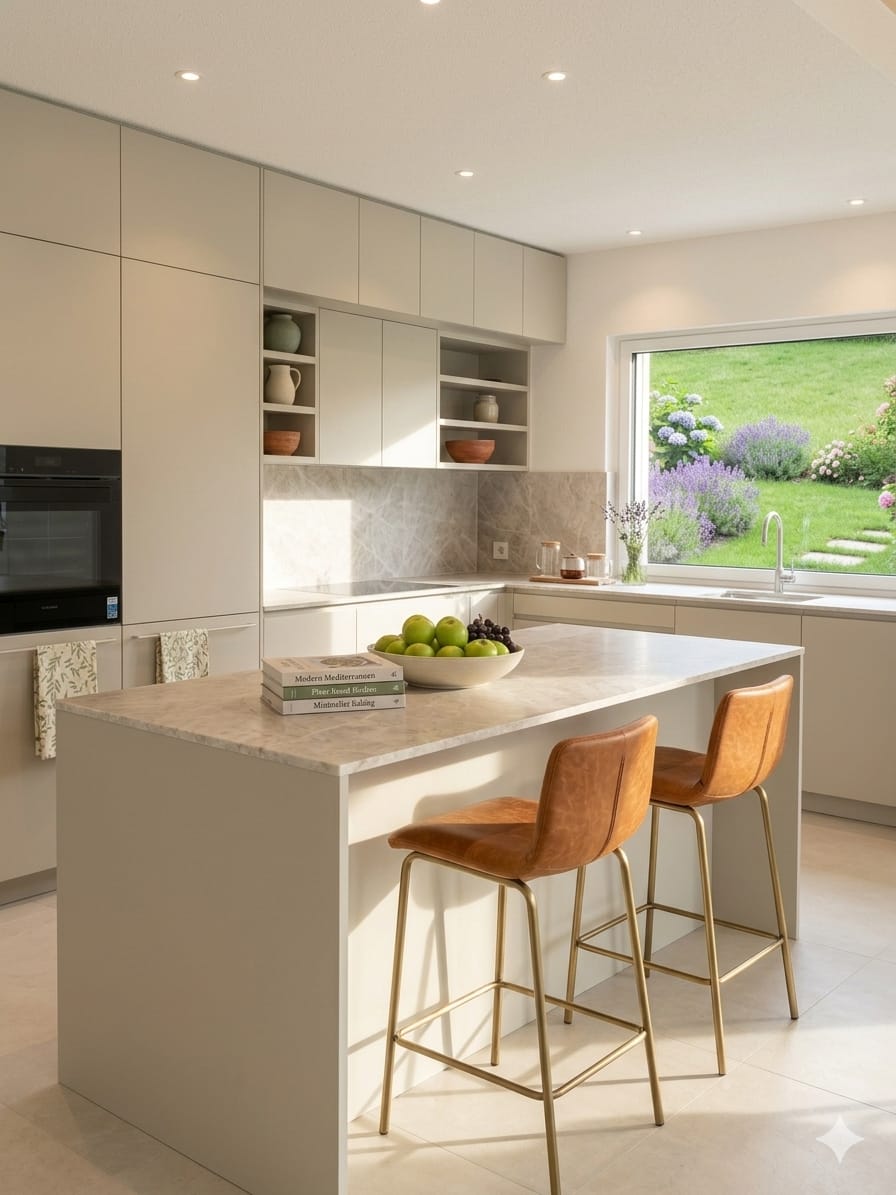 Cuisine allemande moderne avec plan en granit à Altkirch dans le Haut-Rhin